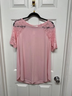 Zenana Pink Lace Sleeve Shirt