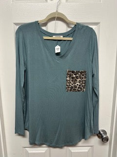 Zenana LS Teal and Leopard Shirt